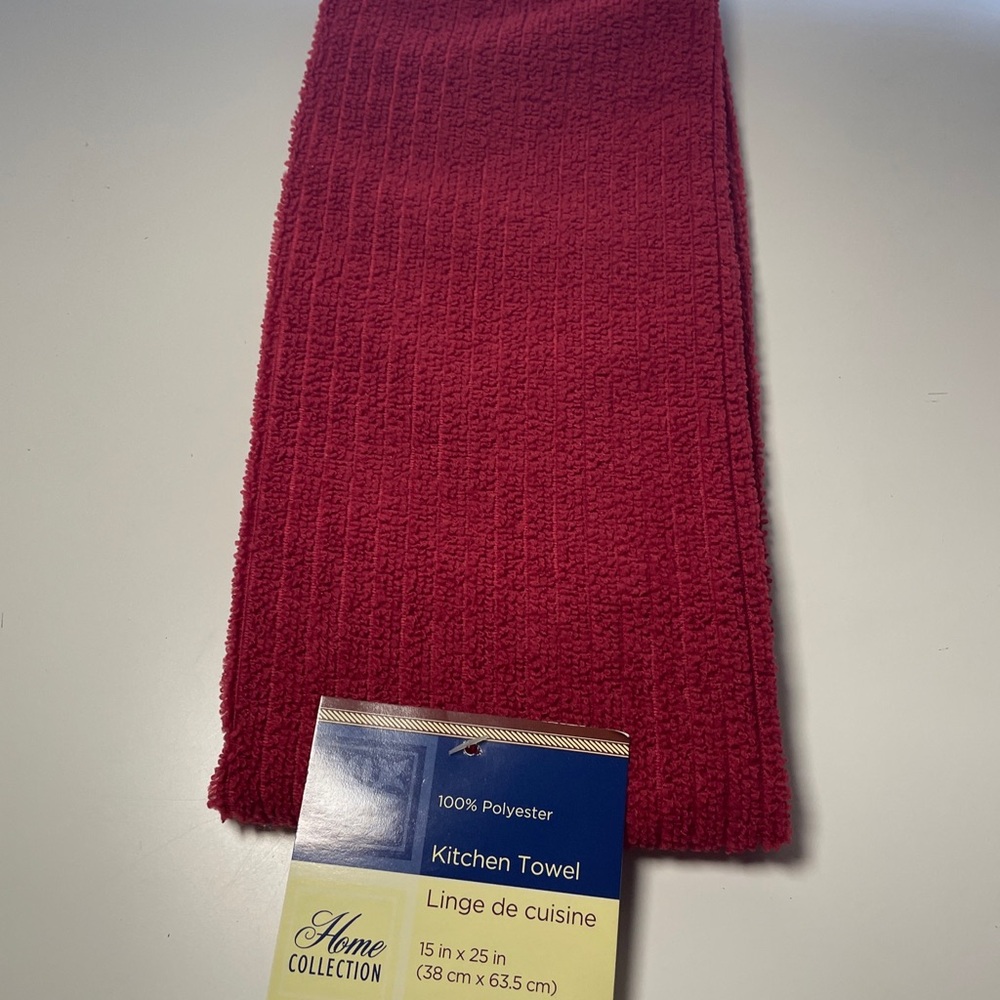 NWT Home Collection 100% polyester 15inx25in red kitchen towel Linge De Cuisine